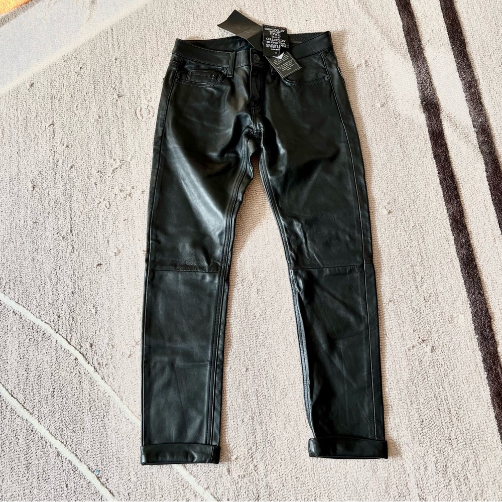 NWT Rag & Bone 100% Lambskin Leather Black Slim Jeans